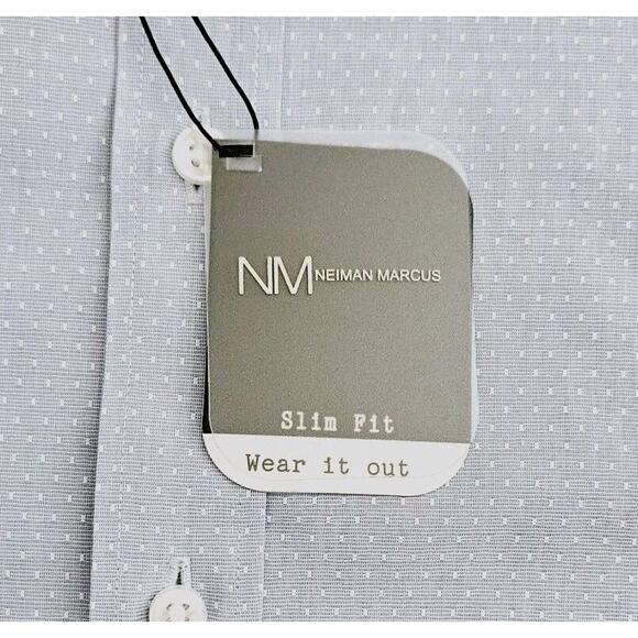 Neiman Marcus (Mens Large) Slim Fit Blue Long-Sleeve Button Dress Shirt Stretch - Picture 3 of 7